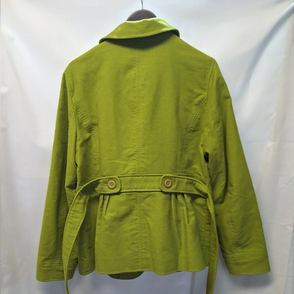 L.L. Bean Womens Pea Coat Suede Texture Apple Green w/ Matching Belt Regular Fit - Picture 14 of 16